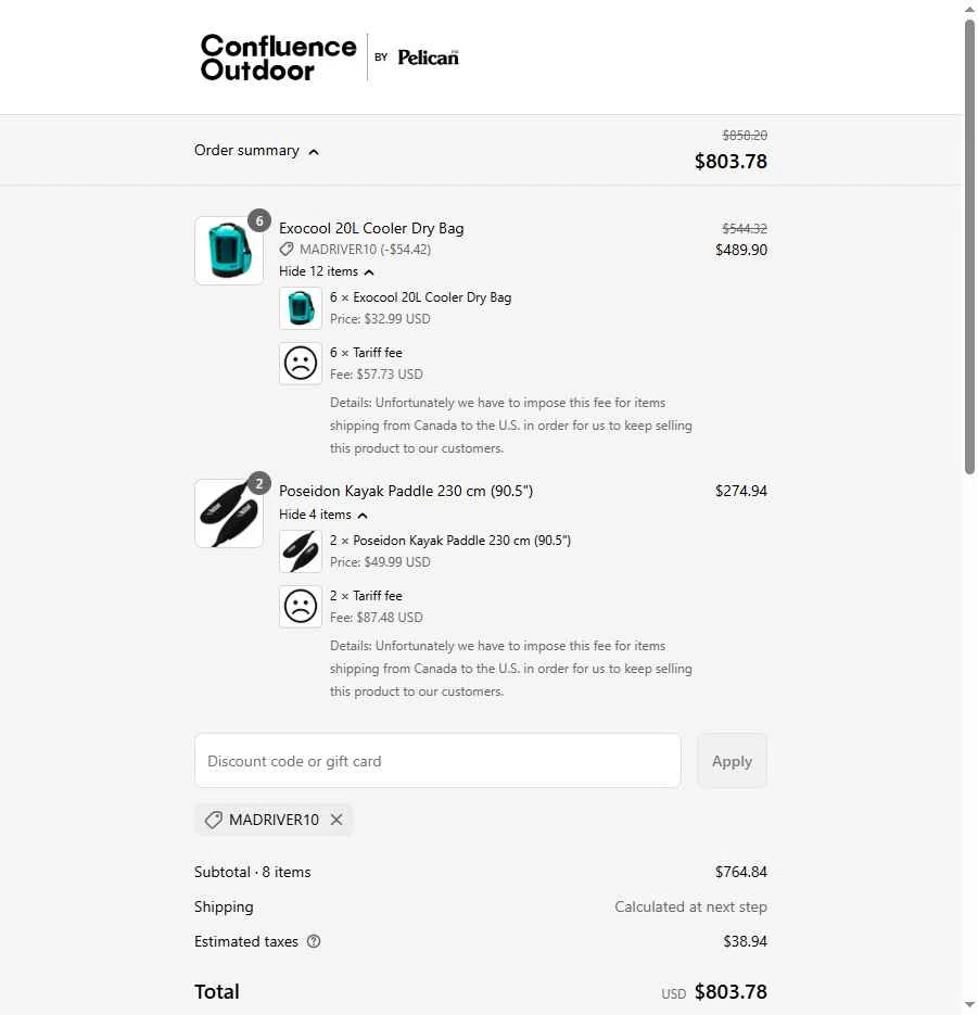 Confluence Outdoor checkout page showing Confluence Outdoor discount code box | Screenshot taken by SimplyCodes community member on May 23, 2025