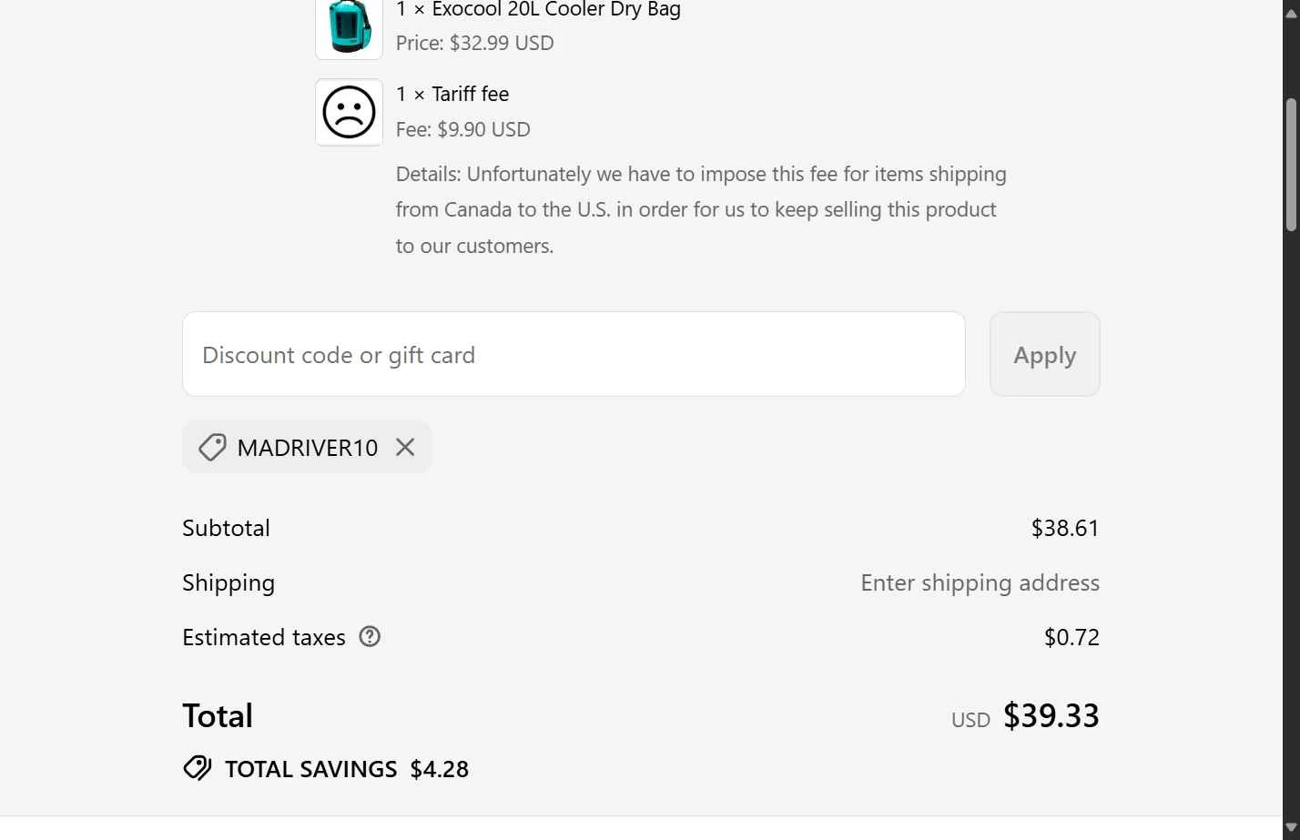 Confluence Outdoor checkout page showing Confluence Outdoor discount code box | Screenshot taken by SimplyCodes community member on Aug 1, 2025