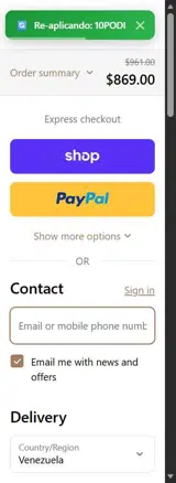 10PODI coupon verification screenshot