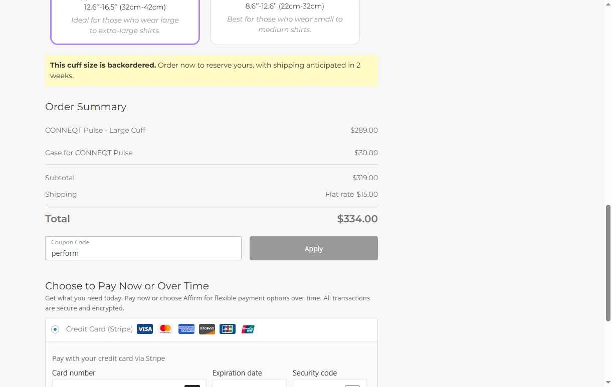 CONNEQT Health checkout page showing CONNEQT Health promo code box | Screenshot taken by SimplyCodes community member on Dec 20, 2025