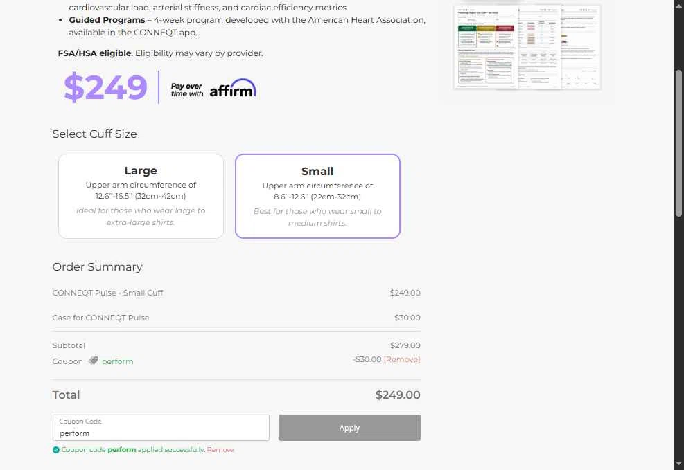 CONNEQT Health checkout page showing CONNEQT Health promo code box | Screenshot taken by SimplyCodes community member on Nov 28, 2025