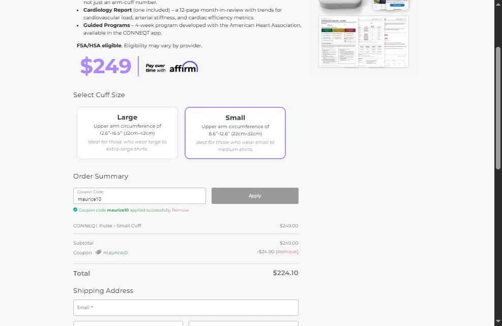 CONNEQT Health checkout page showing CONNEQT Health promo code box | Screenshot taken by SimplyCodes community member on Nov 21, 2025