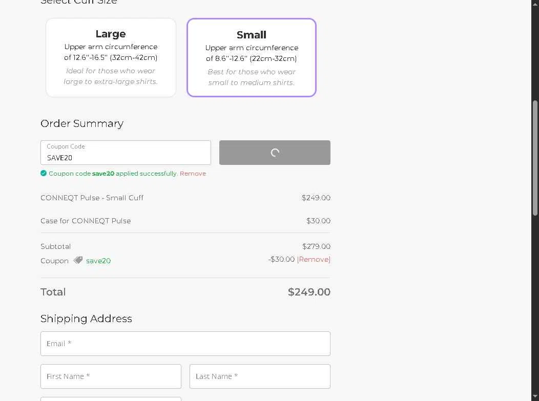 CONNEQT Health checkout page showing CONNEQT Health promo code box | Screenshot taken by SimplyCodes community member on Nov 21, 2025