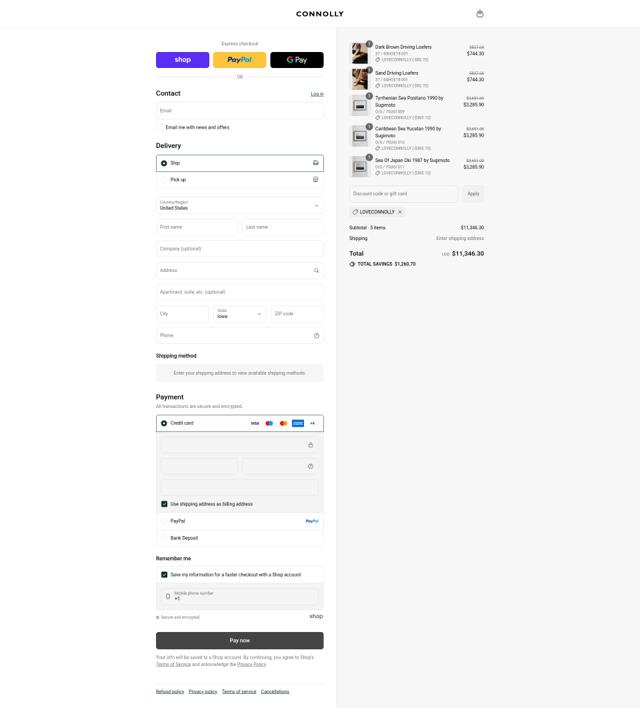Connolly England checkout page showing Connolly England promo code box | Screenshot taken by SimplyCodes community member on Aug 31, 2025