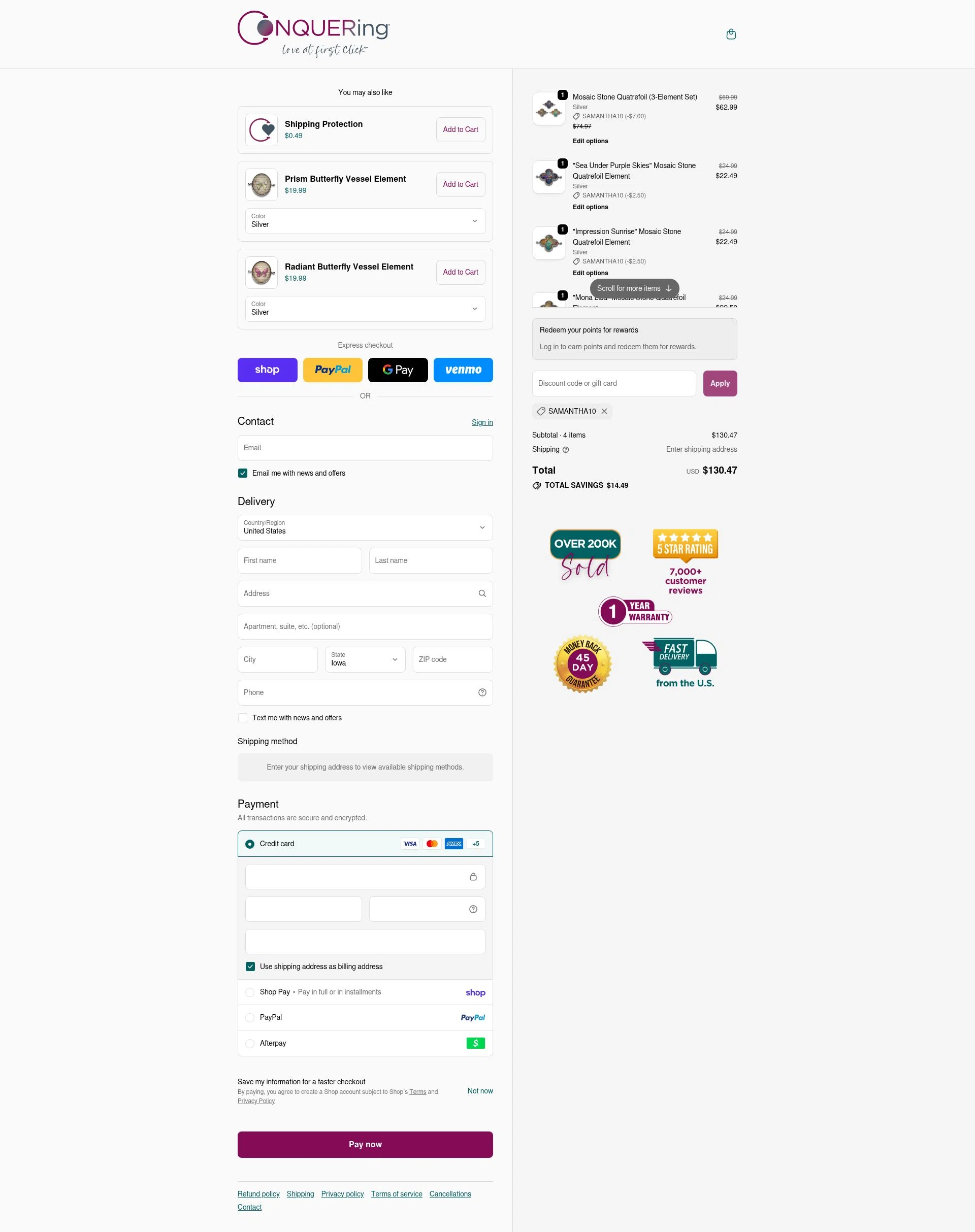 CONQUERing checkout page showing CONQUERing discount code box | Screenshot taken by SimplyCodes community member on Feb 18, 2026