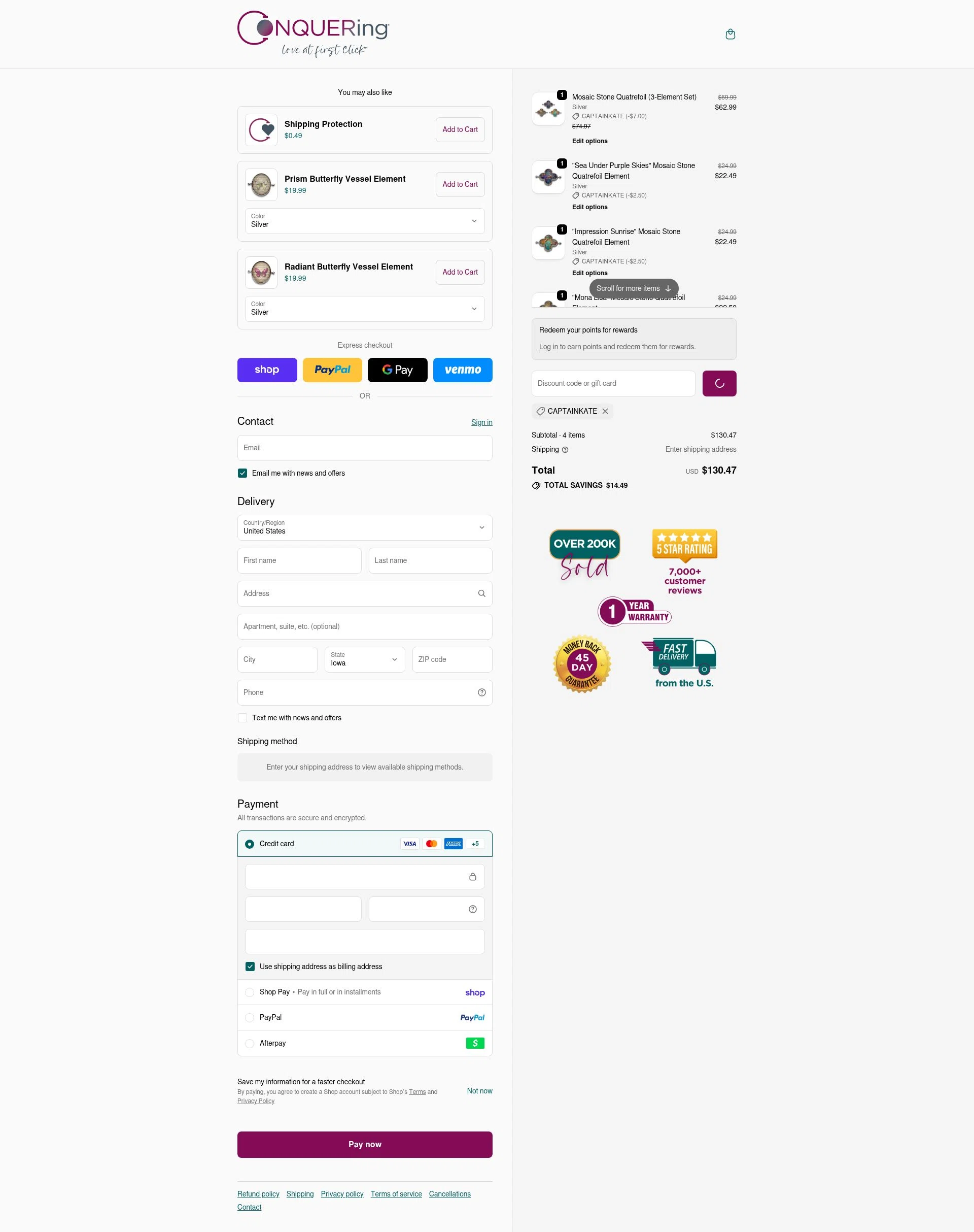 CONQUERing checkout page showing CONQUERing discount code box | Screenshot taken by SimplyCodes community member on Feb 18, 2026