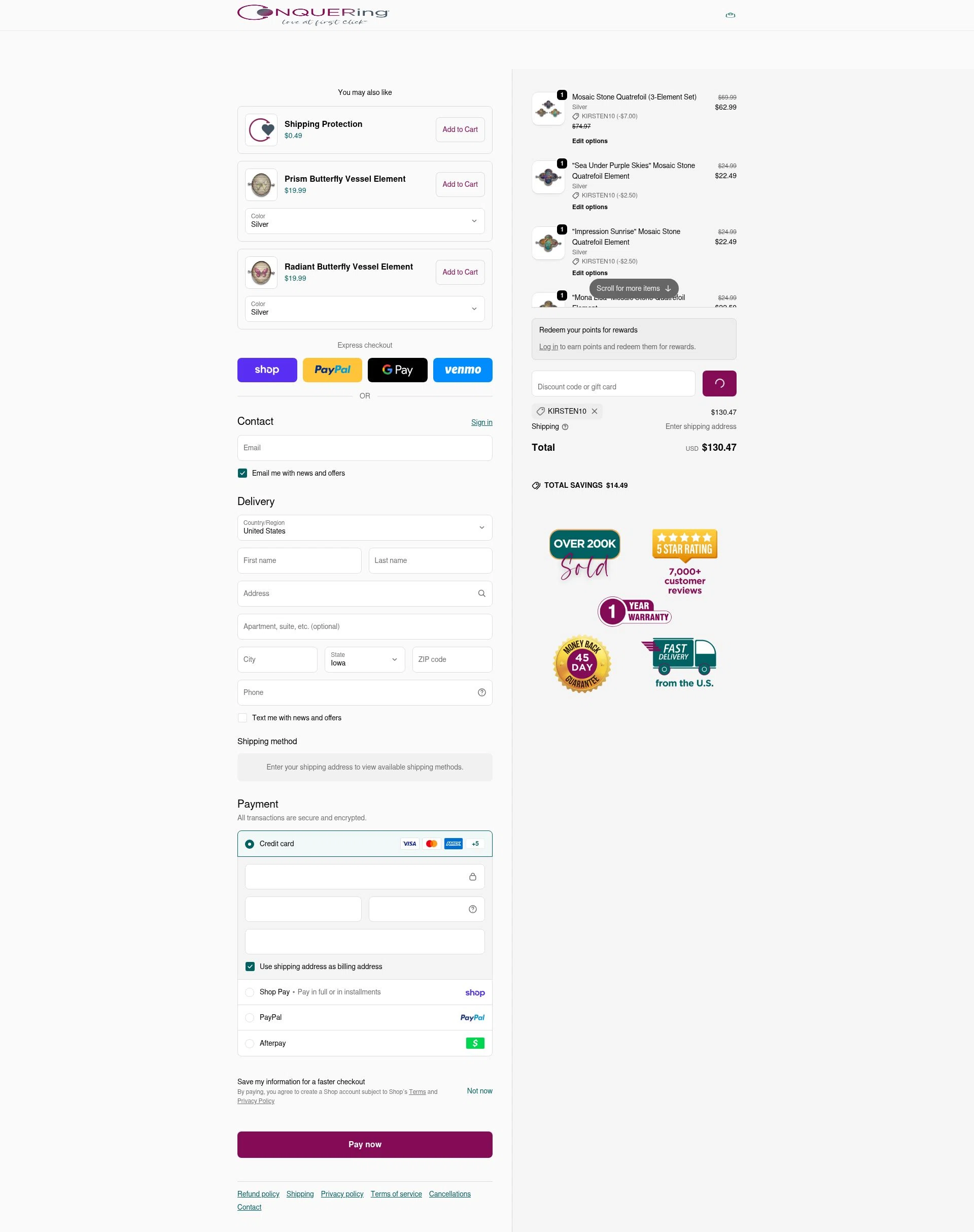 CONQUERing checkout page showing CONQUERing discount code box | Screenshot taken by SimplyCodes community member on Feb 18, 2026