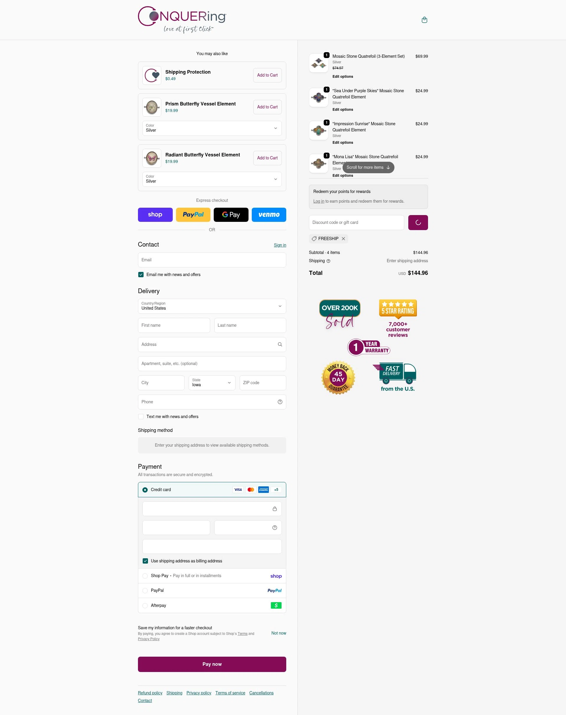 CONQUERing checkout page showing CONQUERing discount code box | Screenshot taken by SimplyCodes community member on Feb 18, 2026