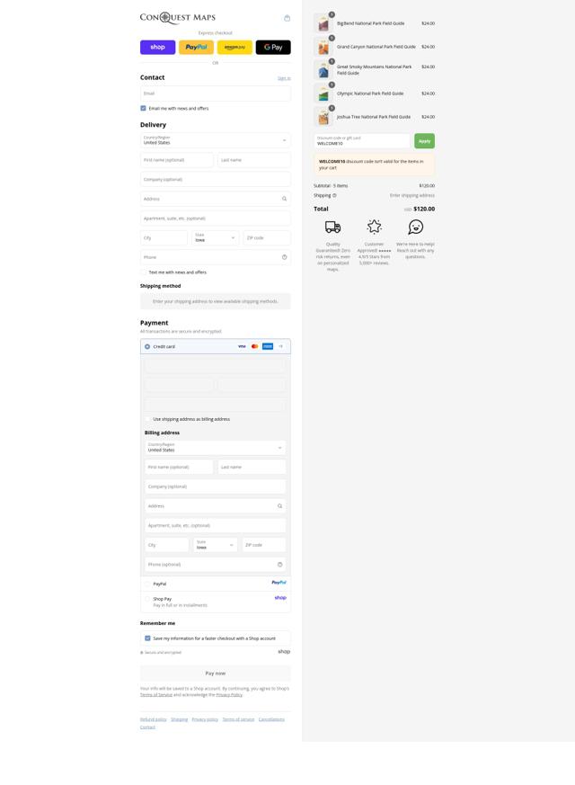 Conquest Maps checkout page showing Conquest Maps discount code box | Screenshot taken by SimplyCodes community member on Sep 12, 2025