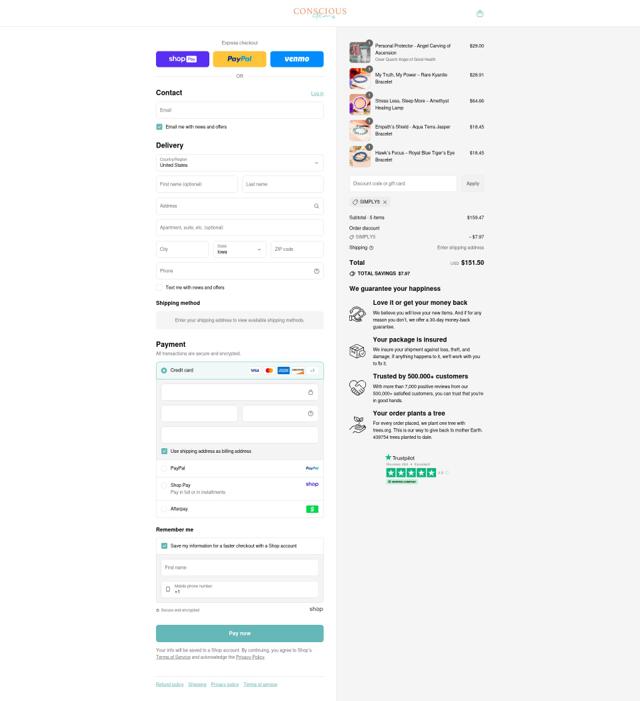 Conscious Items checkout page showing Conscious Items discount code box | Screenshot taken by SimplyCodes community member on Aug 24, 2025