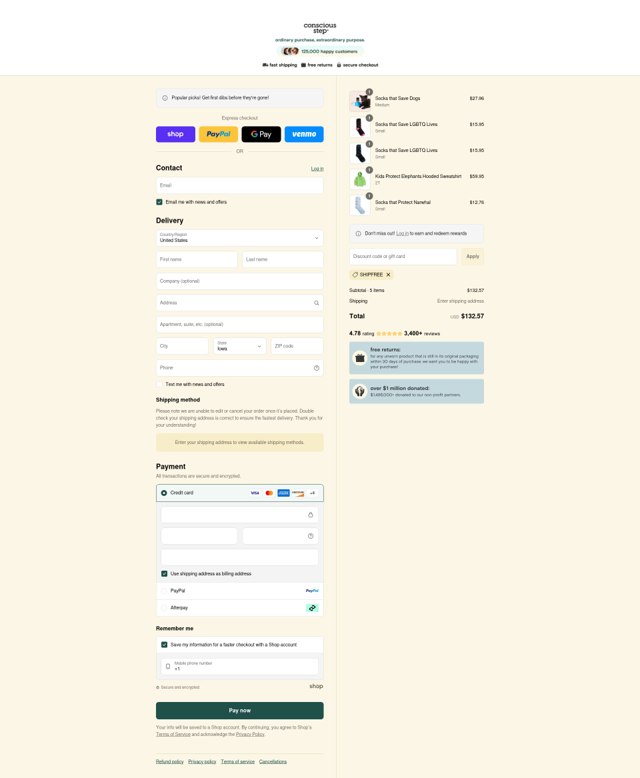Conscious Step checkout page showing Conscious Step discount code box | Screenshot taken by SimplyCodes community member on Aug 29, 2025