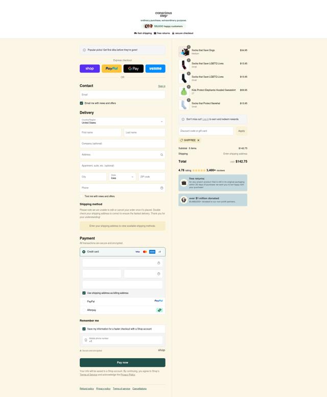 Conscious Step checkout page showing Conscious Step discount code box | Screenshot taken by SimplyCodes community member on Sep 15, 2025