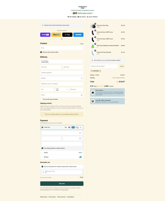 Conscious Step checkout page showing Conscious Step discount code box | Screenshot taken by SimplyCodes community member on Aug 25, 2025