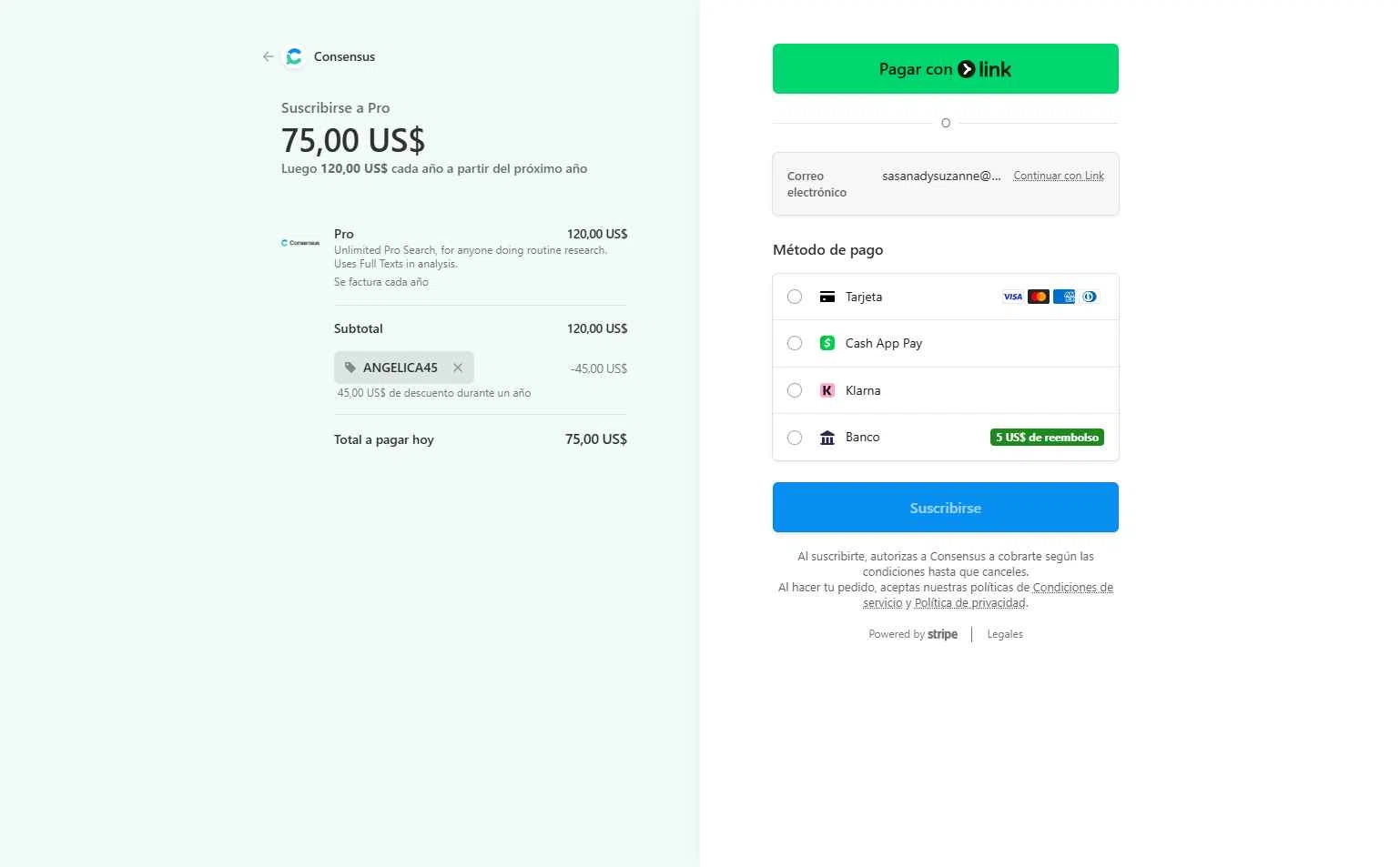 Consensus checkout page showing Consensus promo code box | Screenshot taken by SimplyCodes community member on Dec 18, 2025