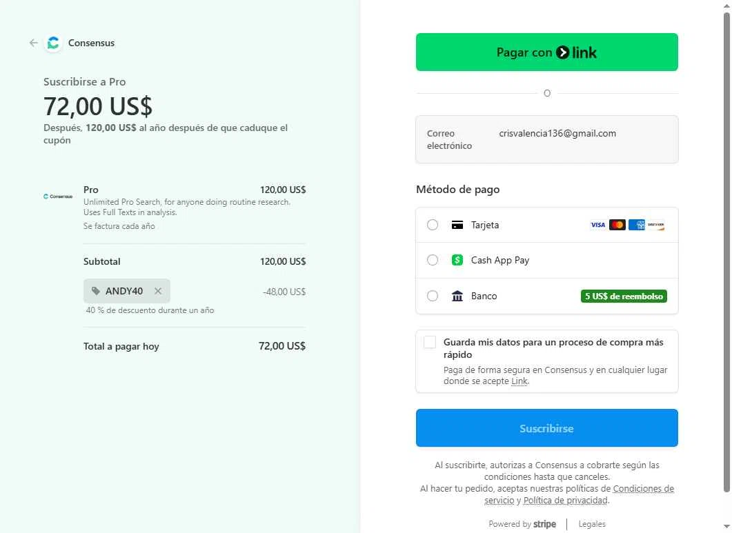 Consensus checkout page showing Consensus promo code box | Screenshot taken by SimplyCodes community member on Dec 18, 2025