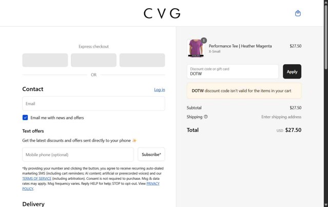 Constantly Varied Gear checkout page showing Constantly Varied Gear discount code box | Screenshot taken by SimplyCodes community member on Aug 23, 2025