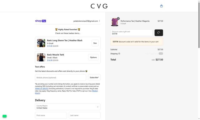 Constantly Varied Gear checkout page showing Constantly Varied Gear discount code box | Screenshot taken by SimplyCodes community member on Aug 18, 2025