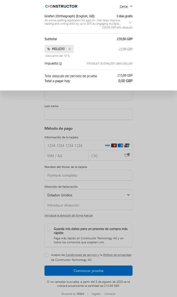 Constructor checkout page showing Constructor promo code box | Screenshot taken by SimplyCodes community member on Aug 2, 2025