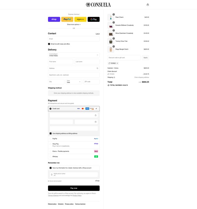 Consuela checkout page showing Consuela discount code box | Screenshot taken by SimplyCodes community member on Sep 1, 2025