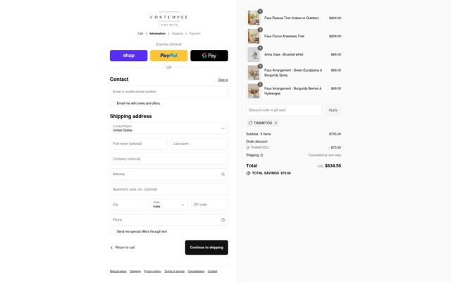 Contempee checkout page showing Contempee discount code box | Screenshot taken by SimplyCodes community member on Sep 12, 2025
