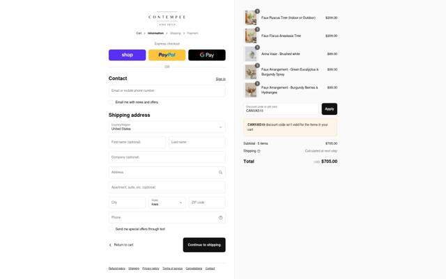 Contempee checkout page showing Contempee discount code box | Screenshot taken by SimplyCodes community member on Sep 12, 2025
