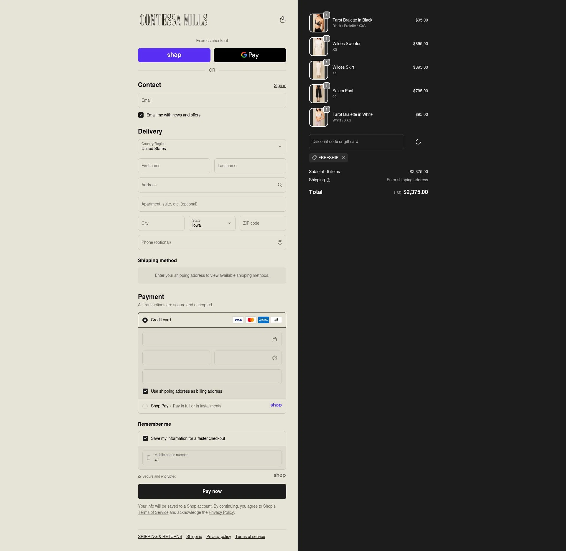 Contessa Mills checkout page showing Contessa Mills promo code box | Screenshot taken by SimplyCodes community member on Jan 2, 2026