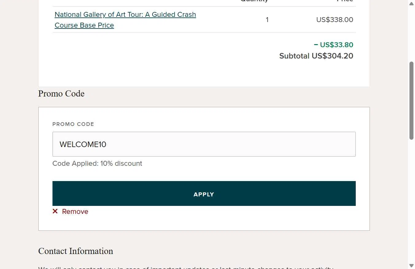 Context Travel checkout page showing Context Travel promo code box | Screenshot taken by SimplyCodes community member on Nov 24, 2025
