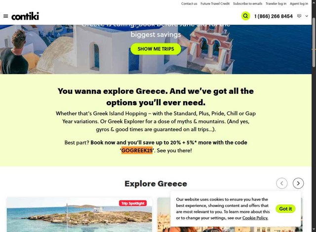Contiki checkout page showing Contiki discount code box | Screenshot taken by SimplyCodes community member on May 20, 2025