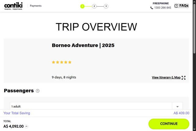 Contiki checkout page showing Contiki discount code box | Screenshot taken by SimplyCodes community member on Aug 20, 2025
