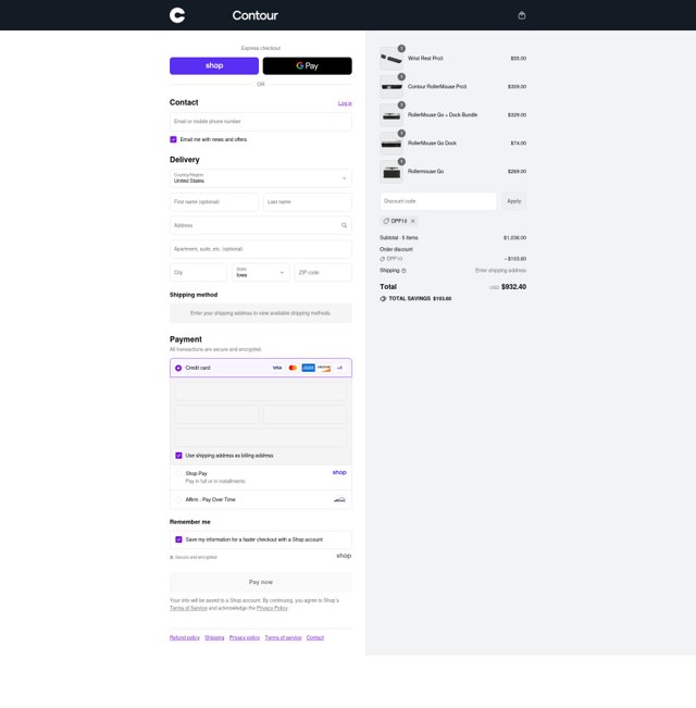 Contour Design checkout page showing Contour Design discount code box | Screenshot taken by SimplyCodes community member on Sep 2, 2025