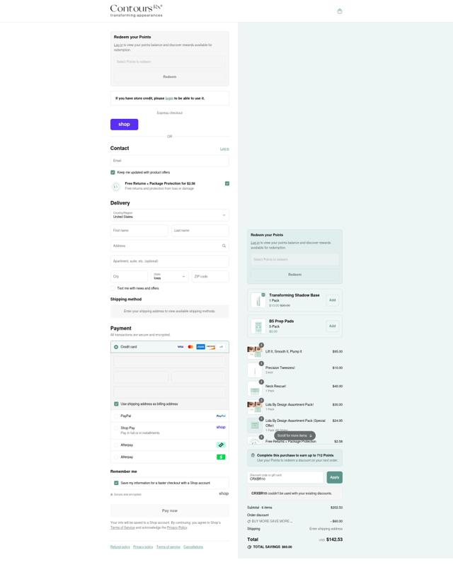 Contours Rx checkout page showing Contours Rx discount code box | Screenshot taken by SimplyCodes community member on Aug 31, 2025
