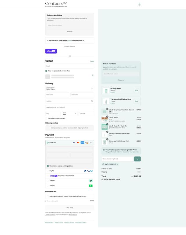 Contours Rx checkout page showing Contours Rx discount code box | Screenshot taken by SimplyCodes community member on Jul 14, 2025