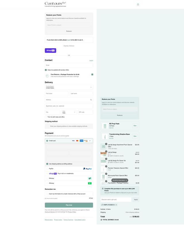 Contours Rx checkout page showing Contours Rx discount code box | Screenshot taken by SimplyCodes community member on Jul 23, 2025
