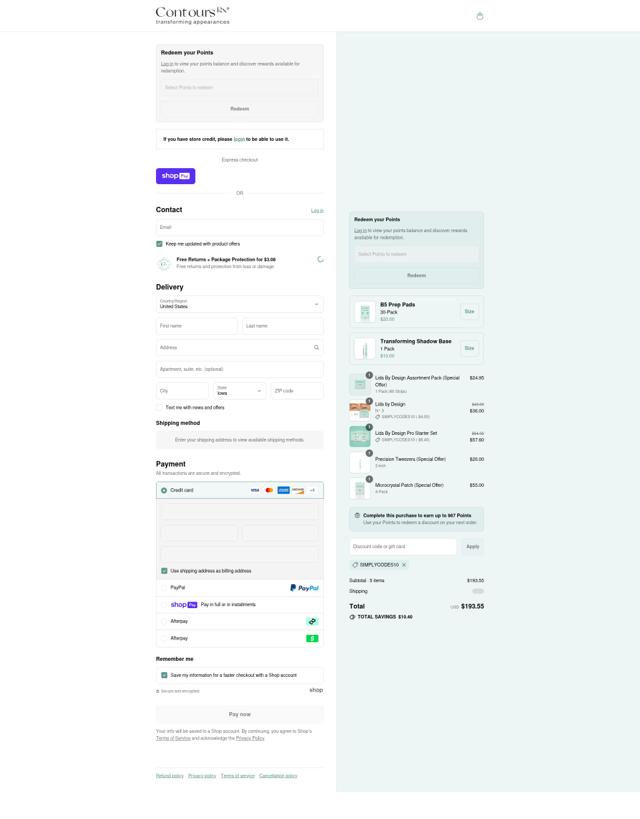 Contours Rx checkout page showing Contours Rx discount code box | Screenshot taken by SimplyCodes community member on Jul 4, 2025