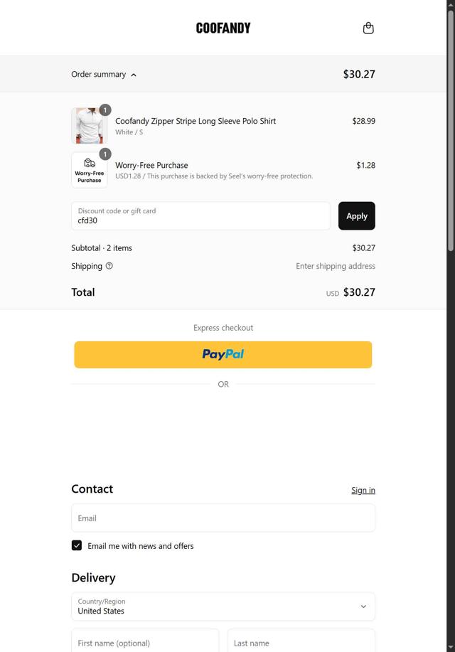 Coofandy checkout page showing Coofandy discount code box | Screenshot taken by SimplyCodes community member on Sep 13, 2025