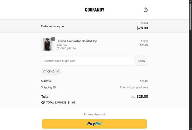 Coofandy checkout page showing Coofandy discount code box | Screenshot taken by SimplyCodes community member on Sep 13, 2025