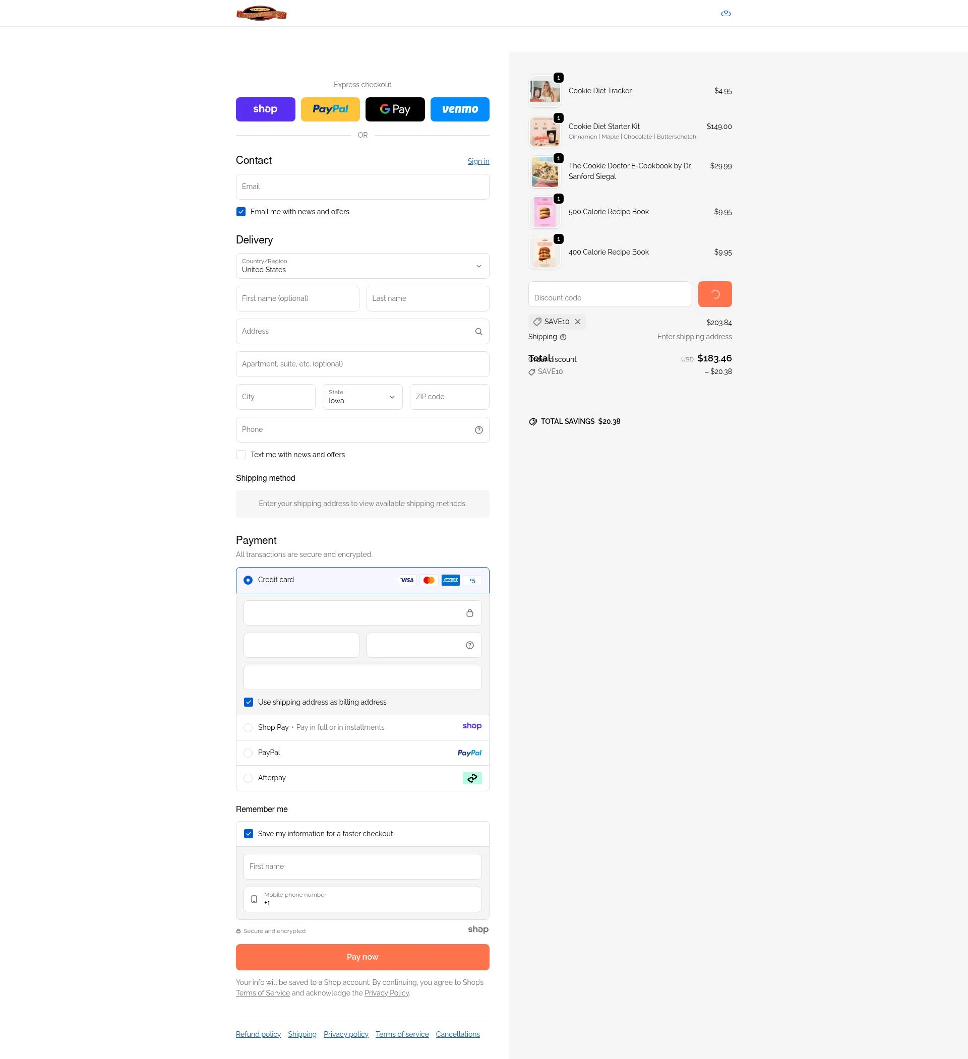 Dr. Siegal's Cookie Diet checkout page showing Dr. Siegal's Cookie Diet promo code box | Screenshot taken by SimplyCodes community member on Jan 1, 2026