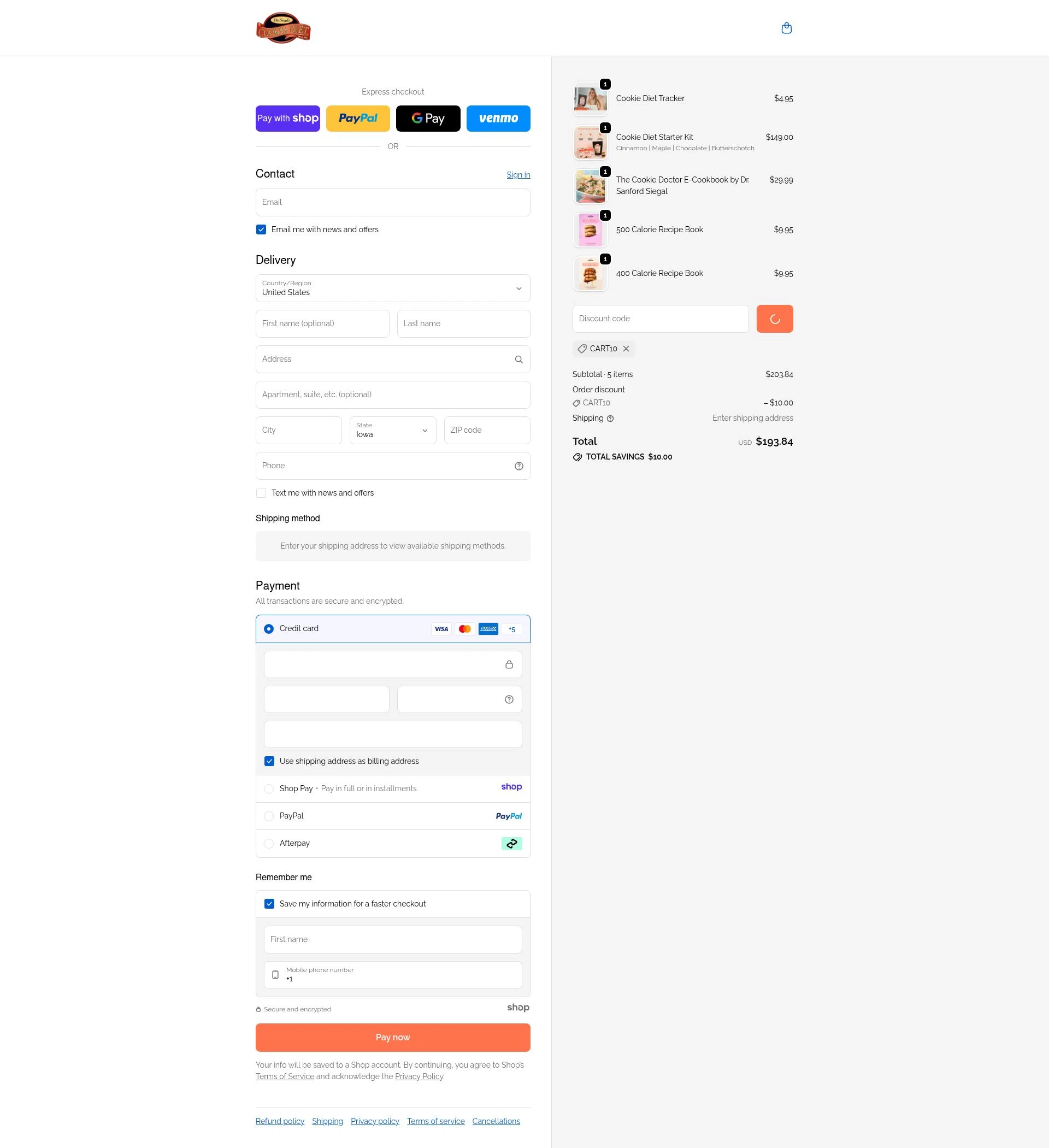 Dr. Siegal's Cookie Diet checkout page showing Dr. Siegal's Cookie Diet promo code box | Screenshot taken by SimplyCodes community member on Jan 7, 2026