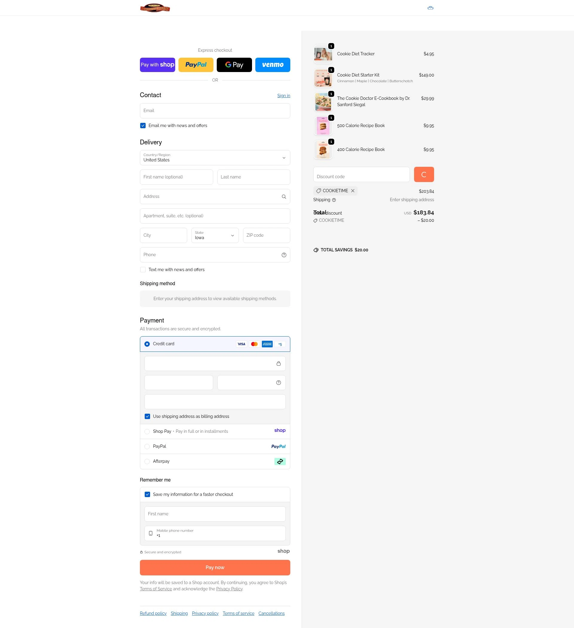 Dr. Siegal's Cookie Diet checkout page showing Dr. Siegal's Cookie Diet promo code box | Screenshot taken by SimplyCodes community member on Jan 7, 2026