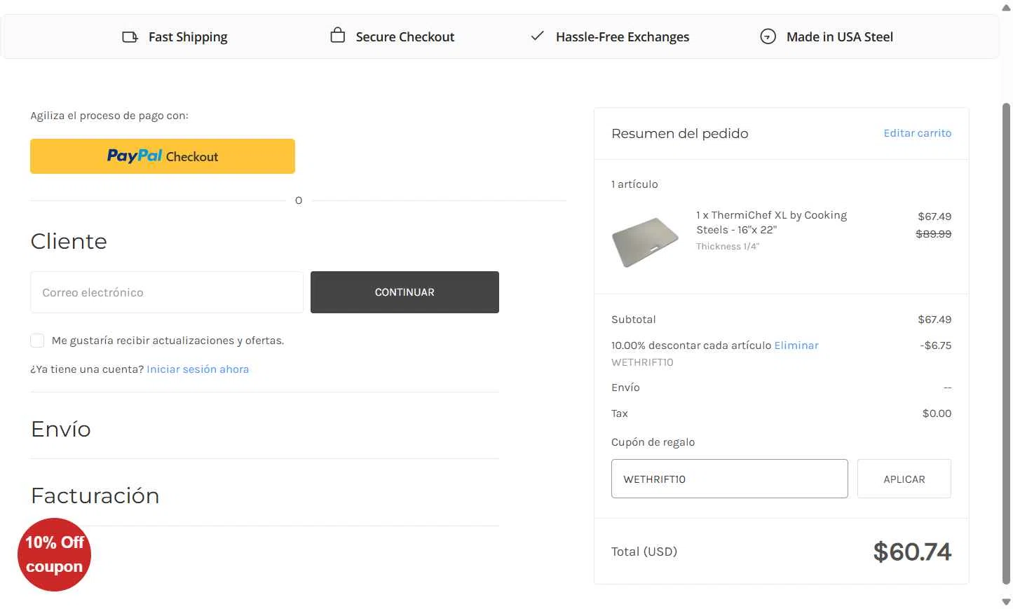 Cooking Steels checkout page showing Cooking Steels coupon code box | Screenshot taken by SimplyCodes community member on Dec 16, 2025