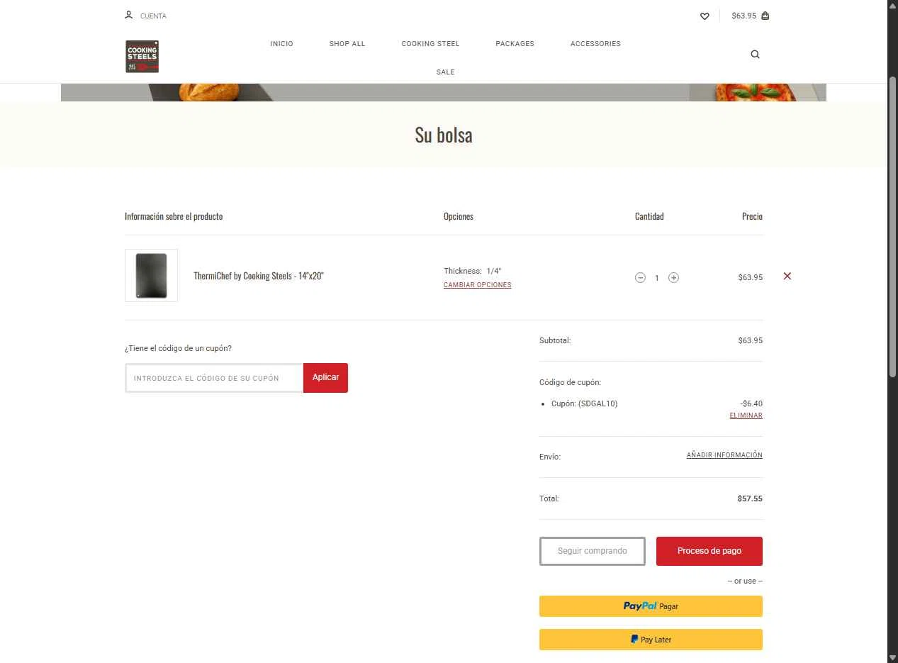 Cooking Steels checkout page showing Cooking Steels coupon code box | Screenshot taken by SimplyCodes community member on Dec 3, 2025