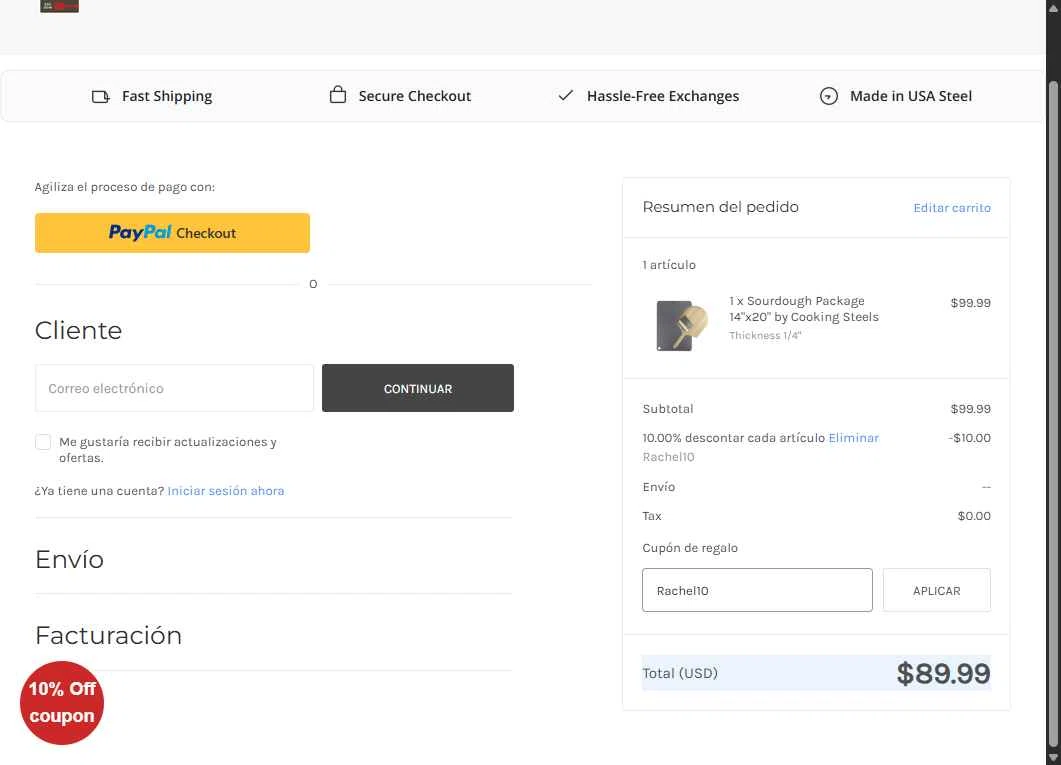 Cooking Steels checkout page showing Cooking Steels coupon code box | Screenshot taken by SimplyCodes community member on Dec 22, 2025