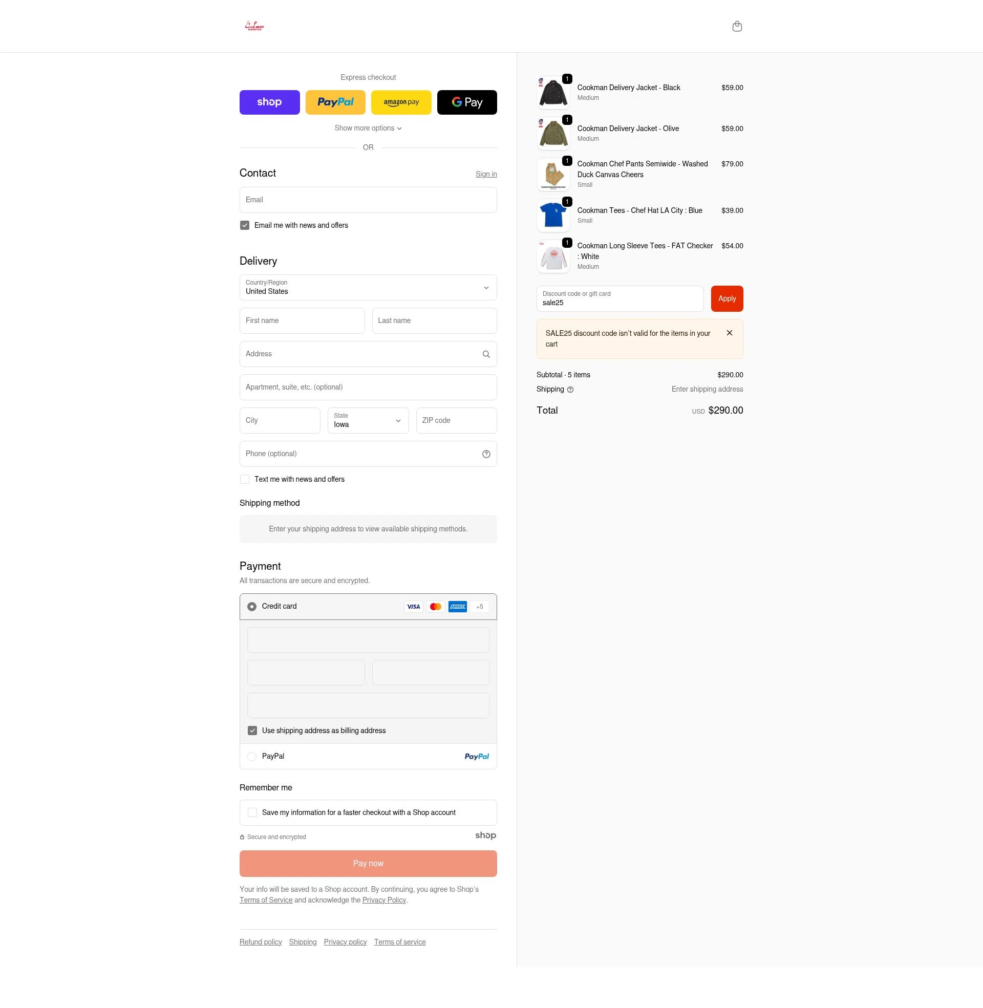 Cookman USA checkout page showing Cookman USA discount code box | Screenshot taken by SimplyCodes community member on Nov 29, 2025