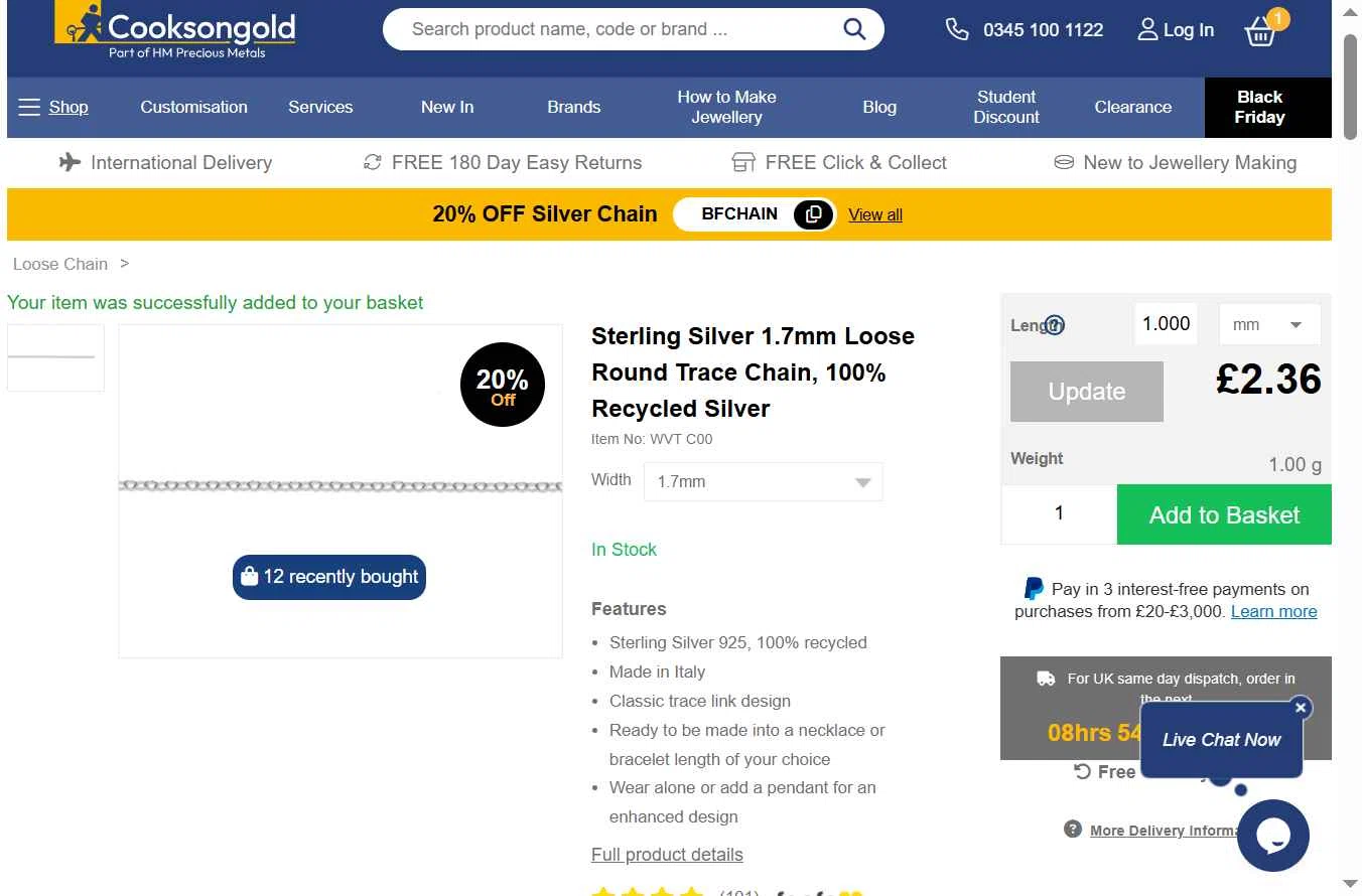 Cooksongold checkout page showing Cooksongold discount code box | Screenshot taken by SimplyCodes community member on Nov 11, 2025