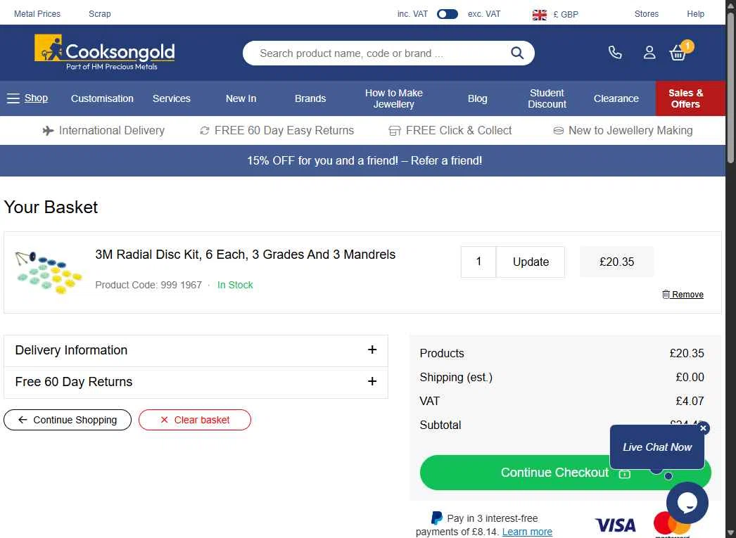 Cooksongold checkout page showing Cooksongold discount code box | Screenshot taken by SimplyCodes community member on Feb 10, 2026