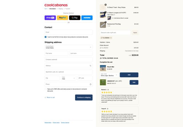 CoolCabanas checkout page showing CoolCabanas discount code box | Screenshot taken by SimplyCodes community member on Aug 8, 2025