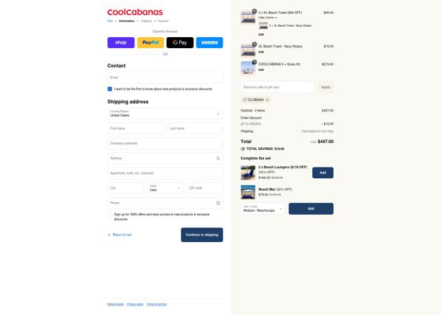 CoolCabanas checkout page showing CoolCabanas discount code box | Screenshot taken by SimplyCodes community member on Sep 2, 2025