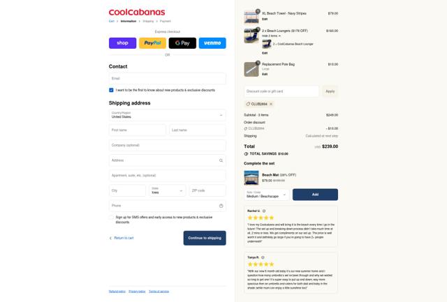 CoolCabanas checkout page showing CoolCabanas discount code box | Screenshot taken by SimplyCodes community member on Aug 29, 2025