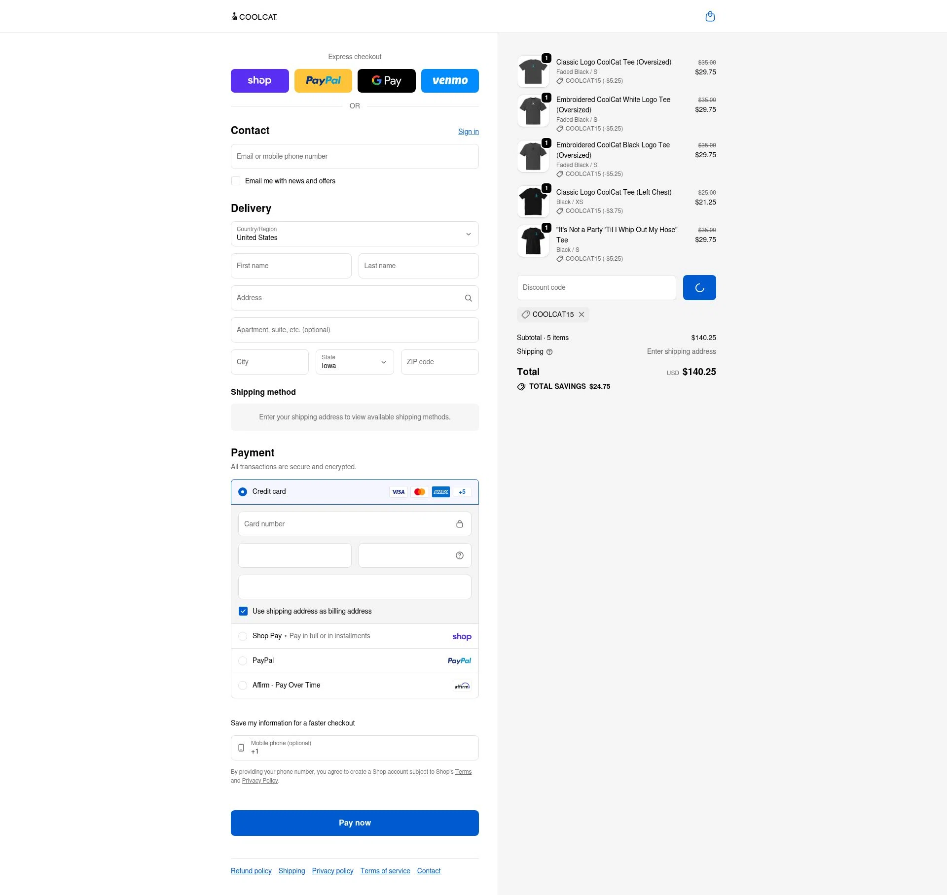Coolcat checkout page showing Coolcat promo code box | Screenshot taken by SimplyCodes community member on Feb 8, 2026
