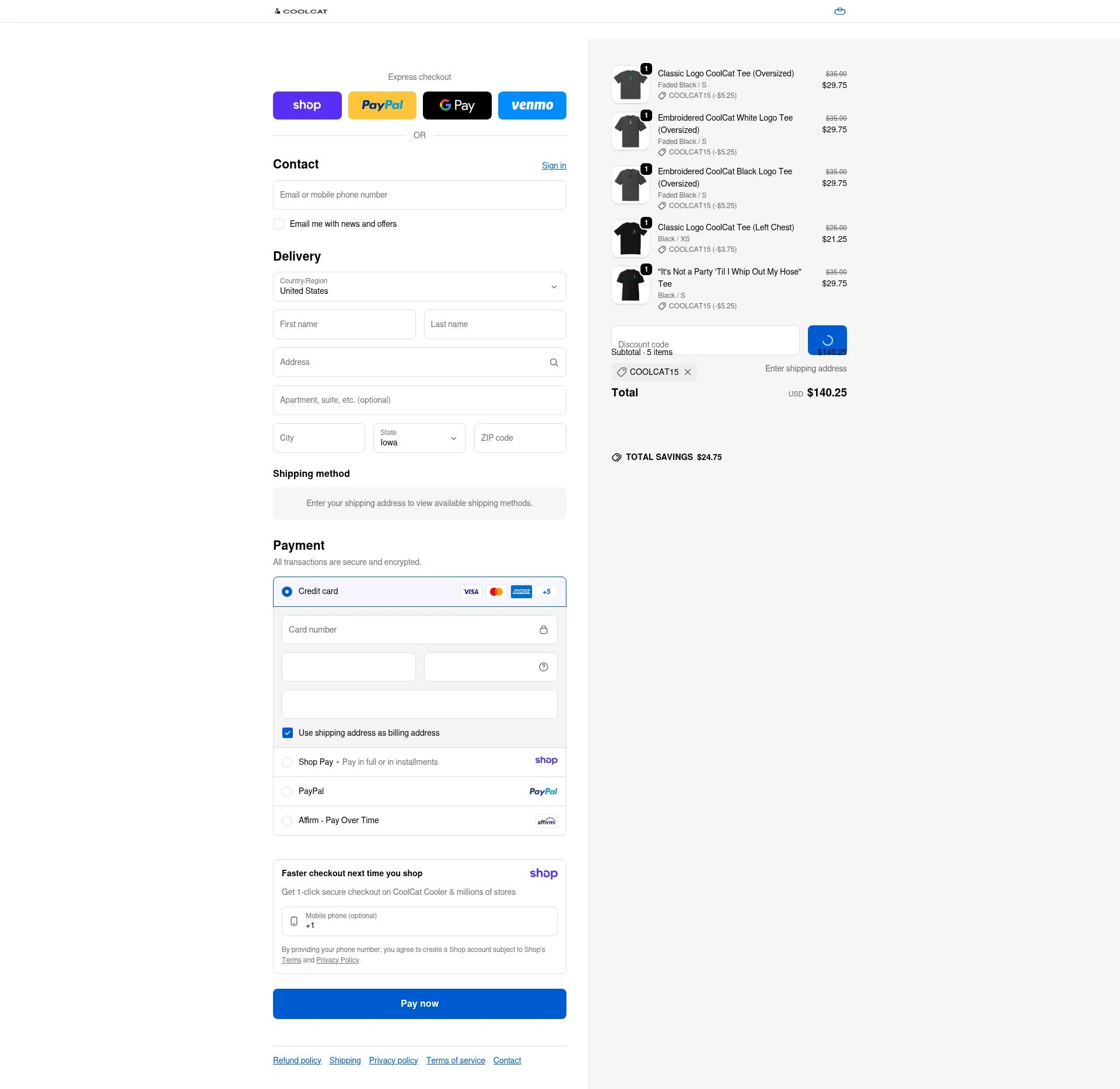 Coolcat checkout page showing Coolcat promo code box | Screenshot taken by SimplyCodes community member on Jan 17, 2026